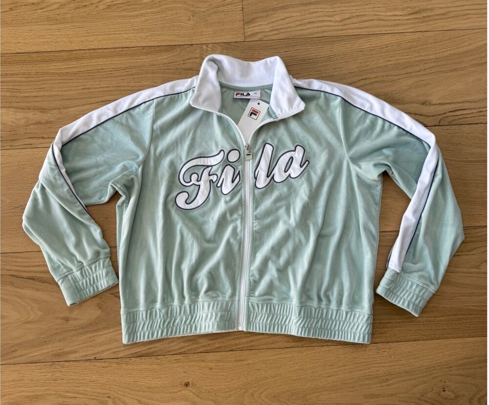 Fila Women's Plus Size Valery Logo Zip Front Velour Track Jacket Mint Green